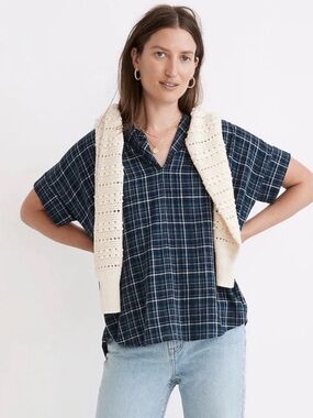 Madewell Swenson Popover Shirt Morefield Plaid Medium NWT